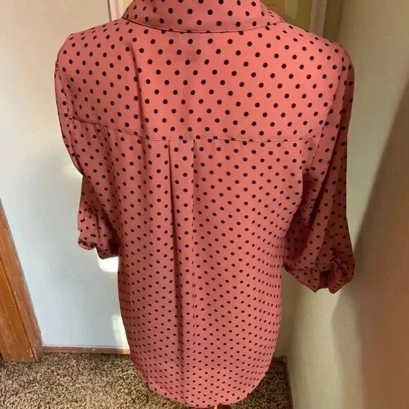 Pink & Black Polka Dot V-Neck 3/4 Sleeve Top #014 - Picture 3 of 4
